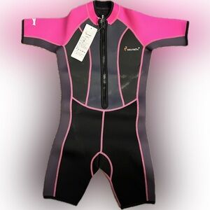Kids Neoprene Pink and Black Swim Suit Size 10 New
